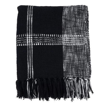 Saro Lifestyle SARO TH109.BK5070 50 x 70 in. Plaid Design Cotton Throw  Black TH109.BK5070